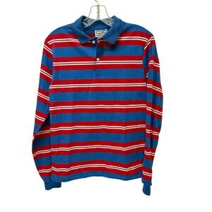 Vtg Tiger Bay Kids Long Sleeve Rugby Polo Shirt Blue Red White Stripe XL 18/20